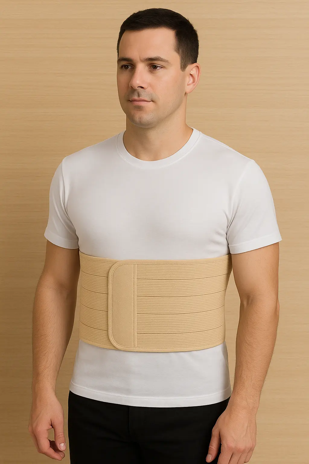 RIB BELT BEIGE 8mm Double sided fabric