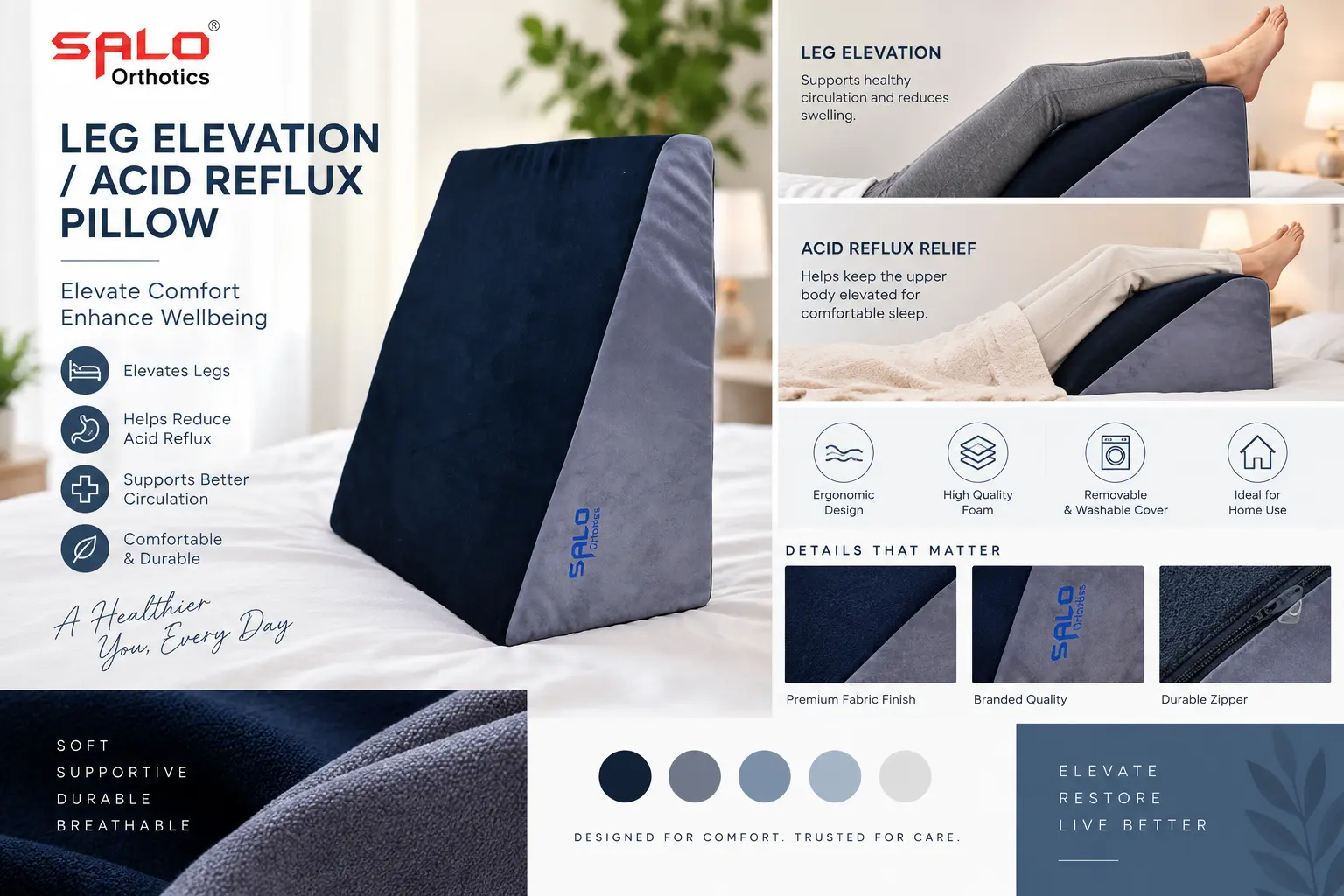 Reflex Acid (Bed)Wedge Leg Elevation Pillow for Back and Leg Support